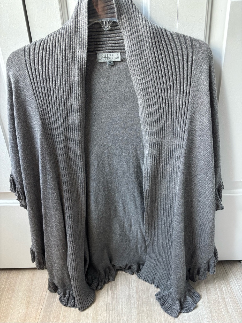 Women's Medium Gray Ribbed Shawl Collar Sweater Cardigan